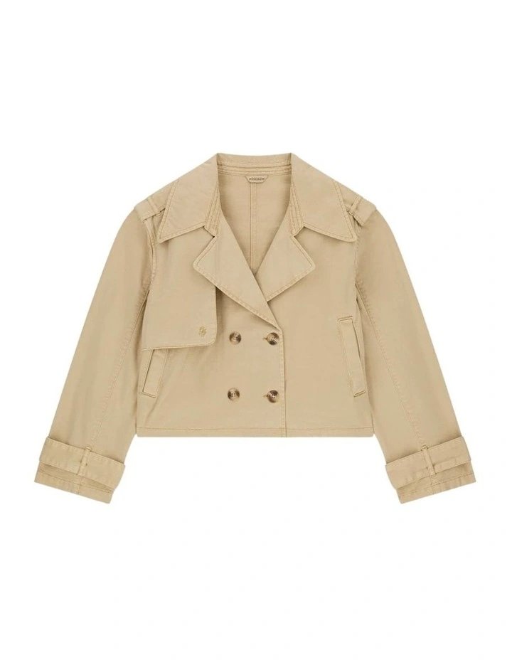 Eco Cropped Trench Coat in Beige image 5