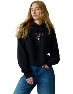 Guess Jeans Drop Shoulder Baker Cropped Hoodie in Black