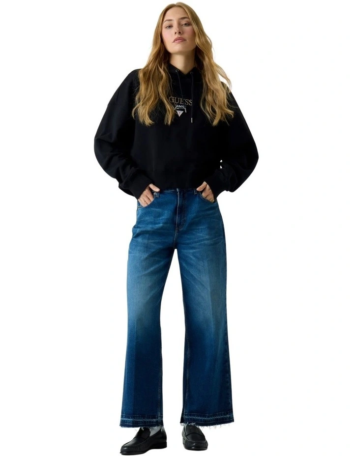 Guess Jeans Drop Shoulder Baker Cropped Hoodie in Black image 2