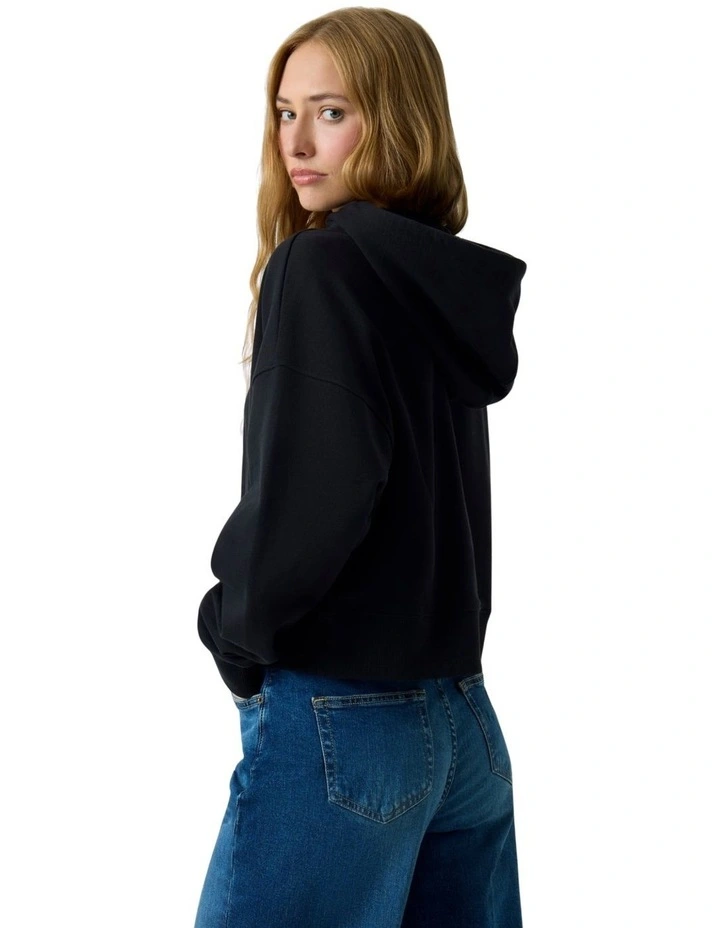 Guess Jeans Drop Shoulder Baker Cropped Hoodie in Black image 3