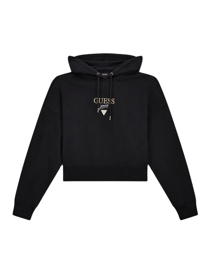 Guess Jeans Drop Shoulder Baker Cropped Hoodie in Black image 5