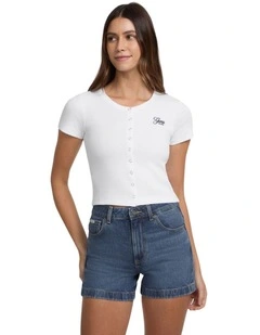 Guess Jeans Snap Slim Top in White