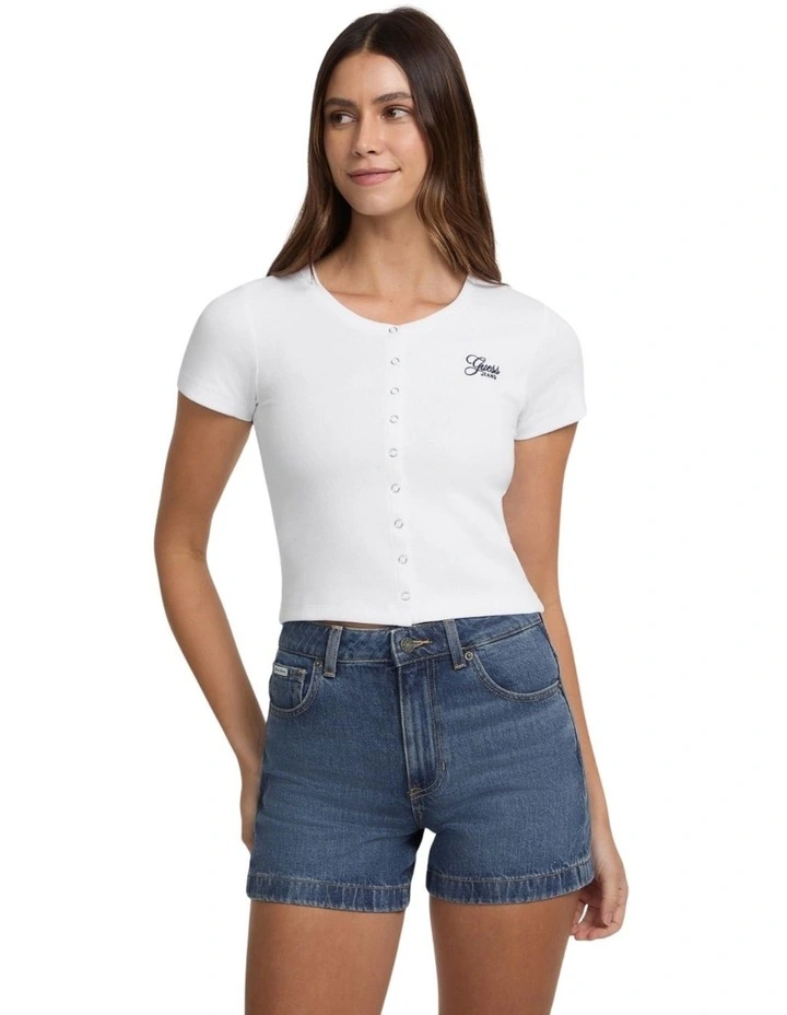Guess Jeans Snap Slim Top in White image 1