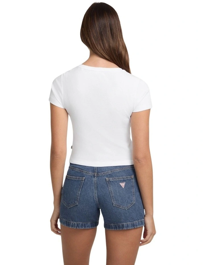 Guess Jeans Snap Slim Top in White image 3