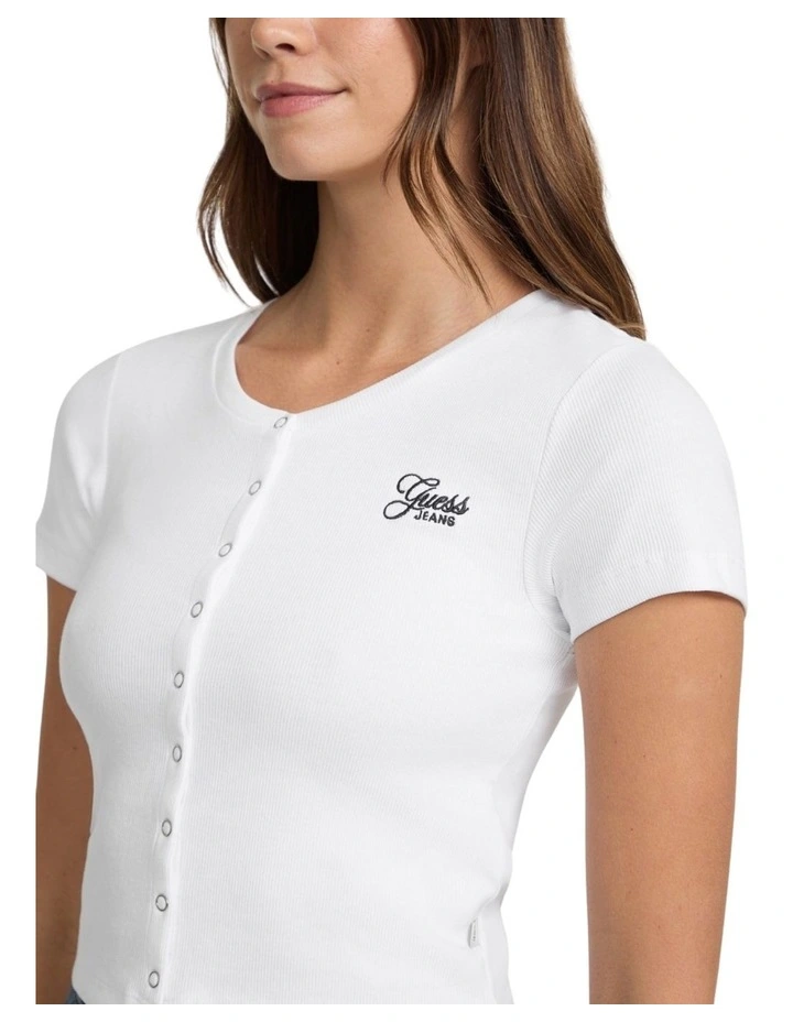 Guess Jeans Snap Slim Top in White image 4