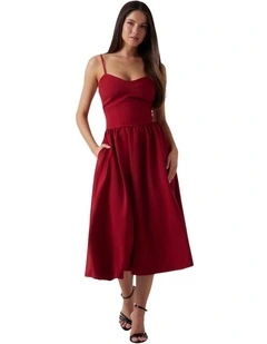 Sophie Sleeveless Midi Dress in Red