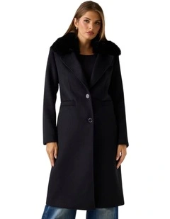 Eco Karole Fur Collar Coat in  Black