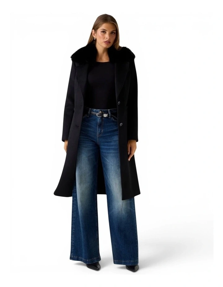 Eco Karole Fur Collar Coat in  Black image 2