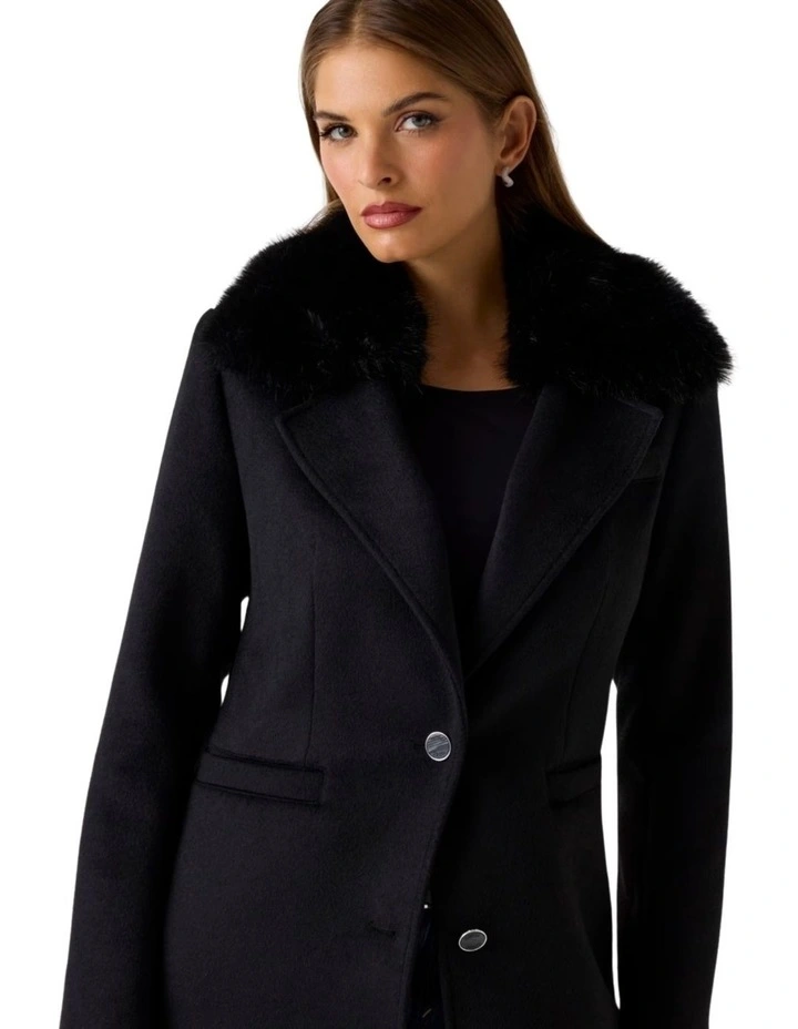 Eco Karole Fur Collar Coat in  Black image 3
