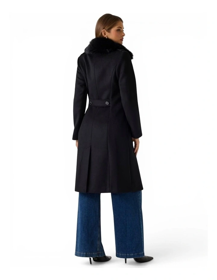 Eco Karole Fur Collar Coat in  Black image 4