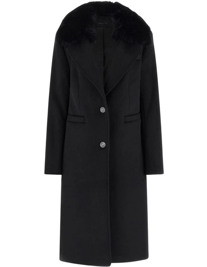 Eco Karole Fur Collar Coat in  Black image 5