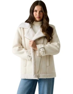 Eco Maristella Faux Shearling Jacket in Cream