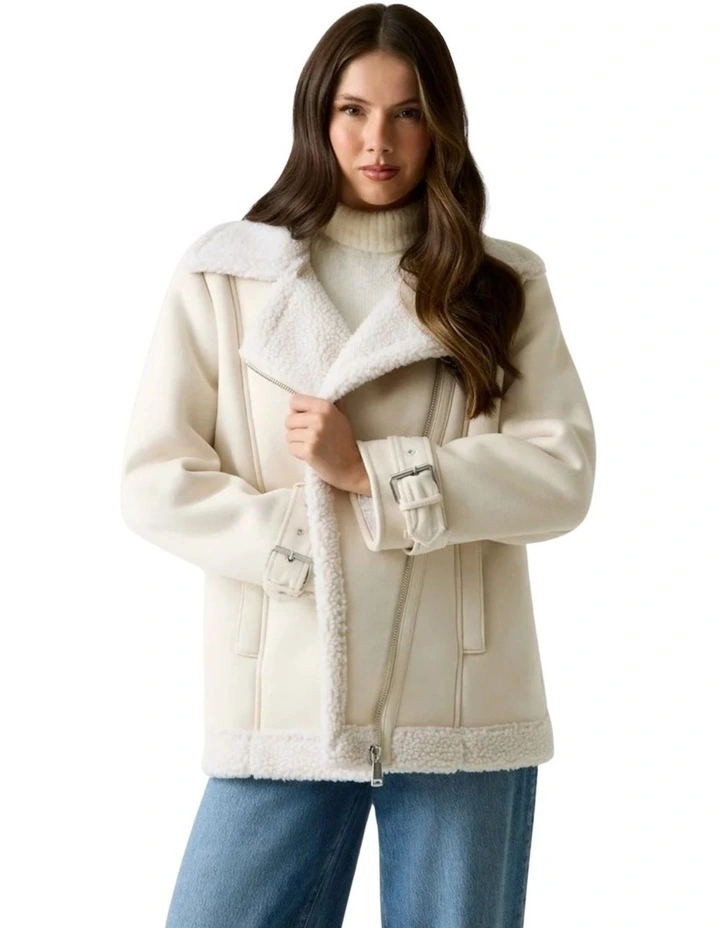 Eco Maristella Faux Shearling Jacket in Cream image 1
