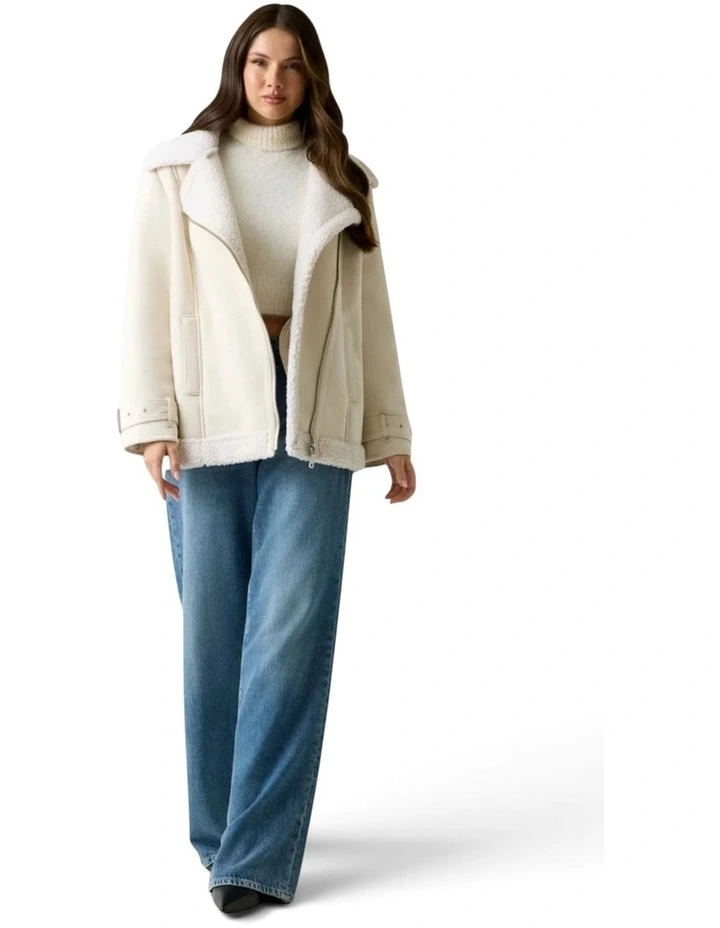 Eco Maristella Faux Shearling Jacket in Cream image 2
