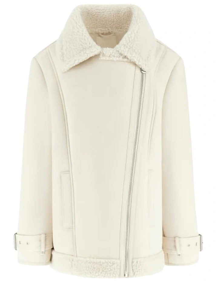 Eco Maristella Faux Shearling Jacket in Cream image 5