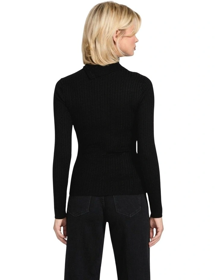 T-Neck Priscilla Cable Rib Sweater in Black image 2