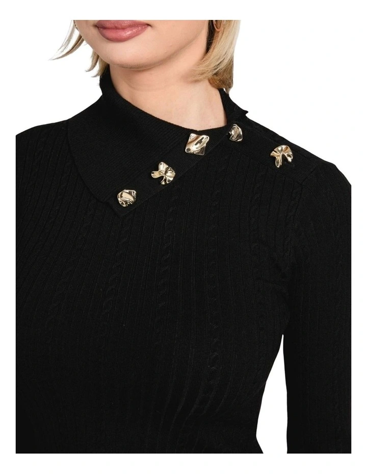 T-Neck Priscilla Cable Rib Sweater in Black image 4