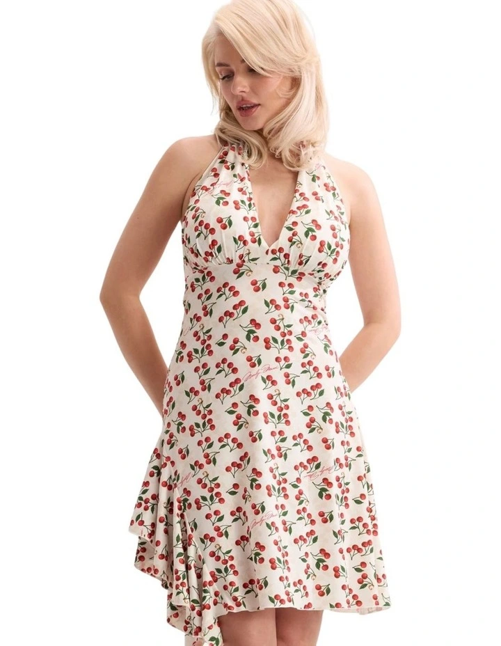 Eco Print Halter Neck Dress in Red Cherries image 1