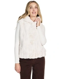 Sophy Hooded Faux-Fur Vest in White