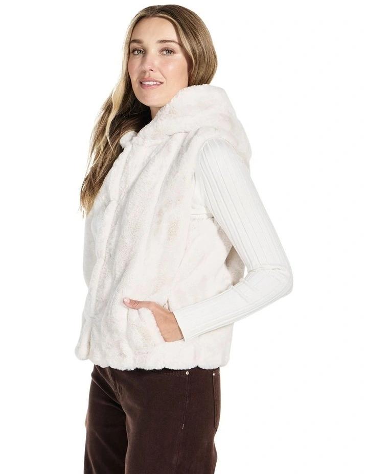 Sophy Hooded Faux-Fur Vest in White image 3