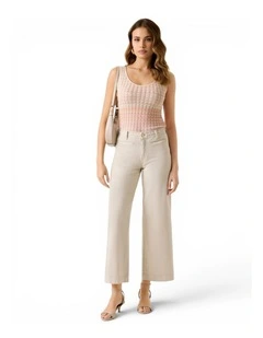 High-Rise Zoya Wide Crop Leg Braided Pants in Beige