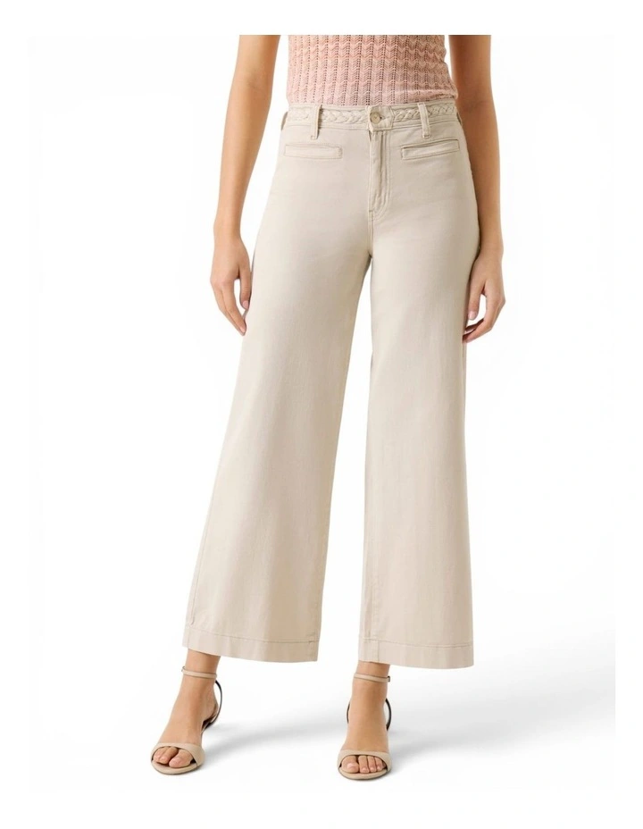 High-Rise Zoya Wide Crop Leg Braided Pants in Beige image 3