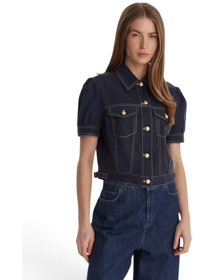 Coreline Contrast Stitch Trucker Jacket in Blue image 1