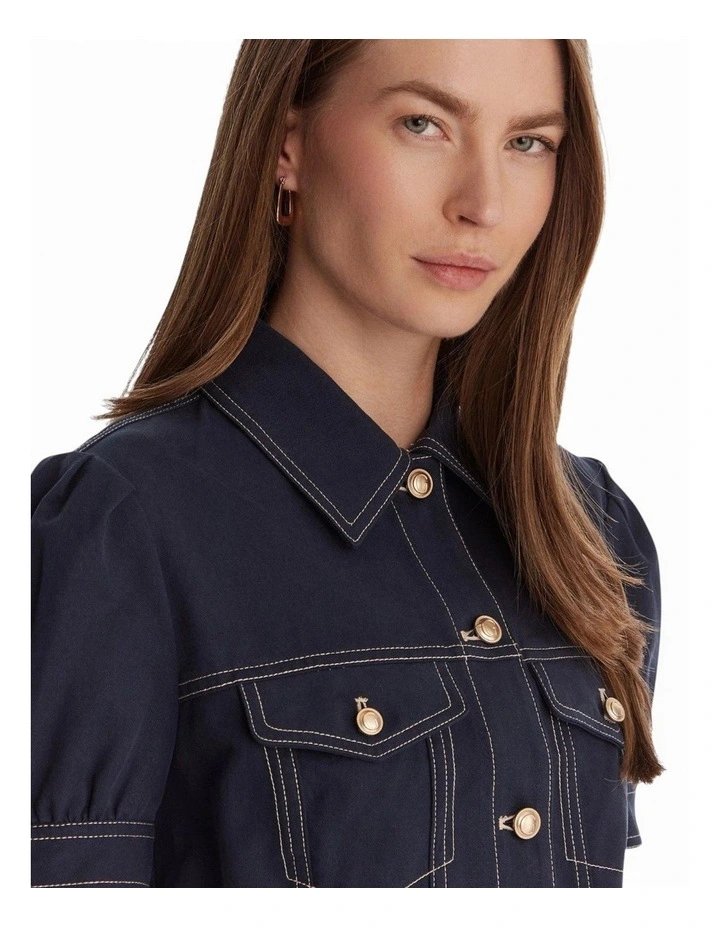 Coreline Contrast Stitch Trucker Jacket in Blue image 4