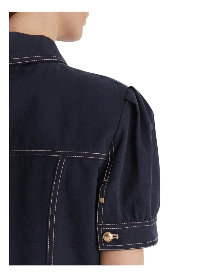 Coreline Contrast Stitch Trucker Jacket in Blue image 5
