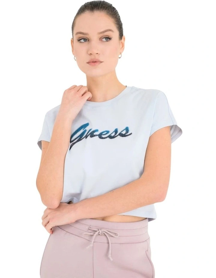 Script Crop Tee in Blue image 3