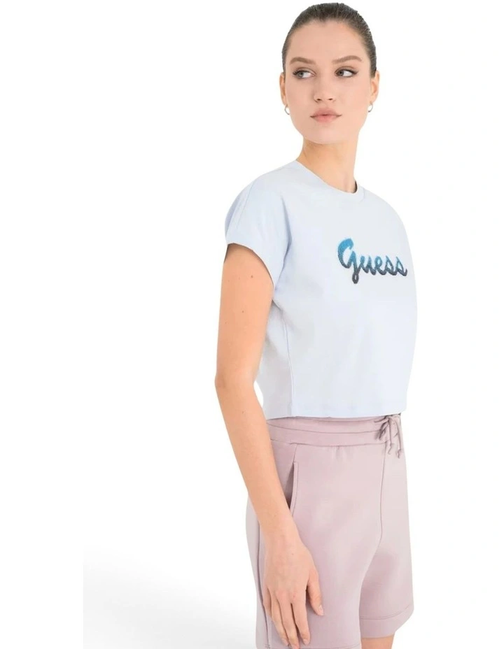 Script Crop Tee in Blue image 4