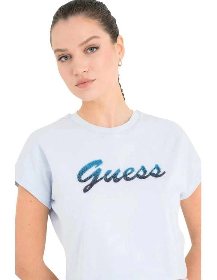 Script Crop Tee in Blue image 5