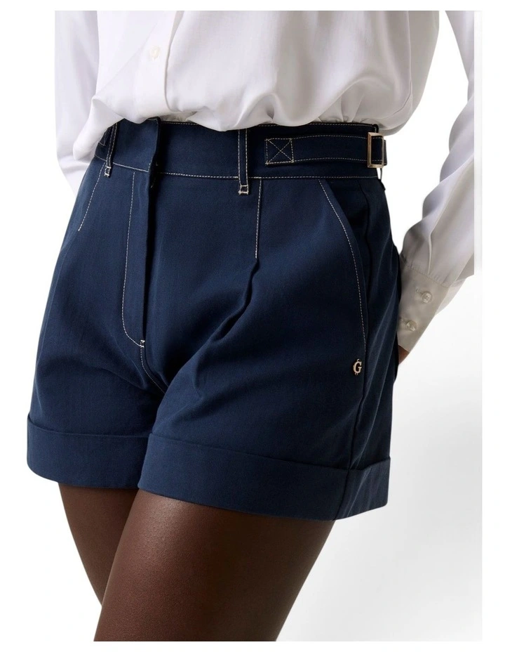 Coreline Contrast Stitching Shorts in Blue image 4