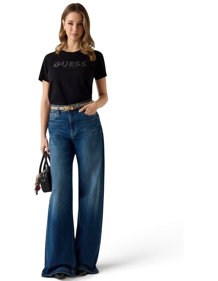 Short Sleeve Studs Script T-Shirt in Black image 2