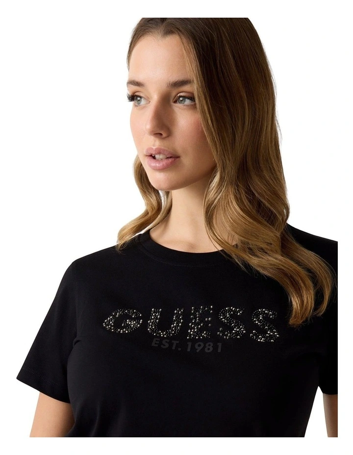 Short Sleeve Studs Script T-Shirt in Black image 3