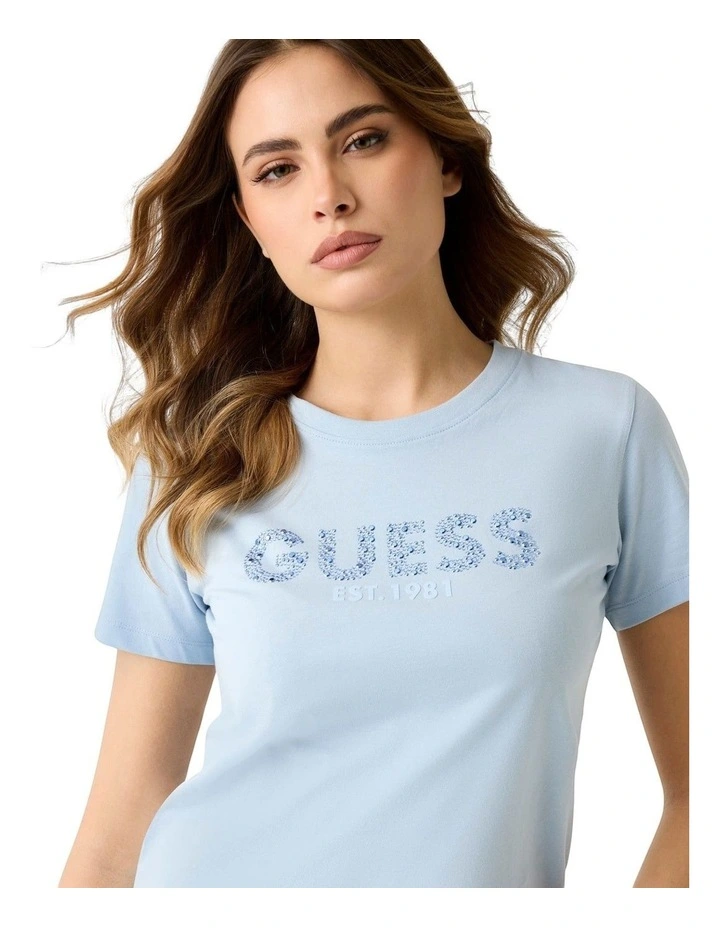 Short Sleeve Guess Script T-Shirt in Blue image 3