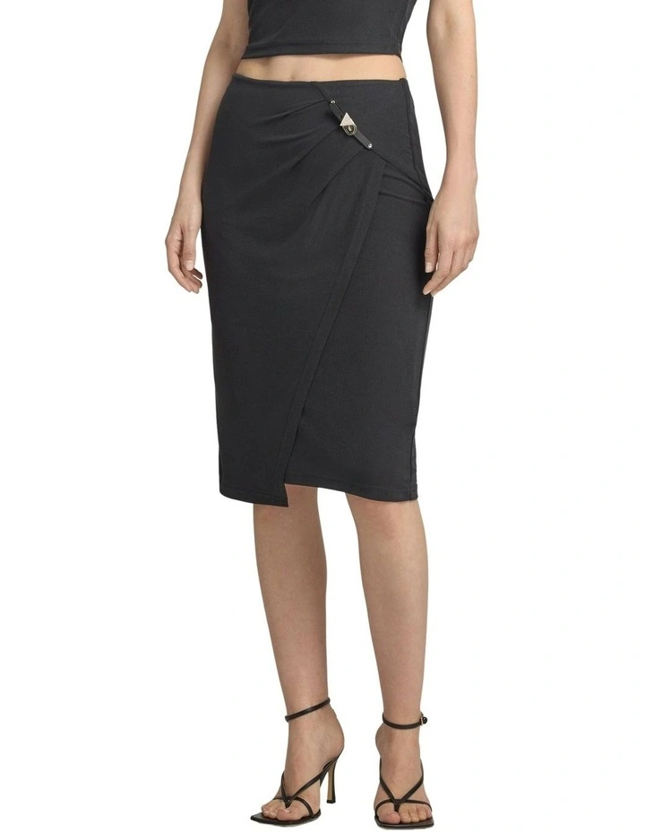 Karole Midi Gathered Skirt in Black image 3