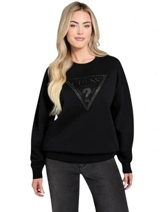 Crew Neck Triangle Studs Sweatshirt in Black