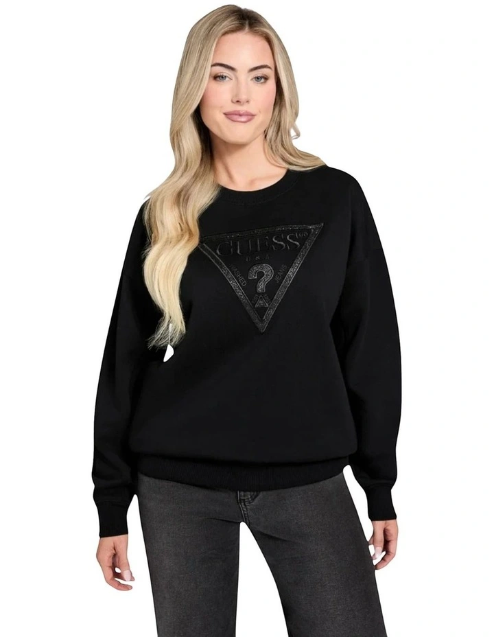 Crew Neck Triangle Studs Sweatshirt in Black image 1