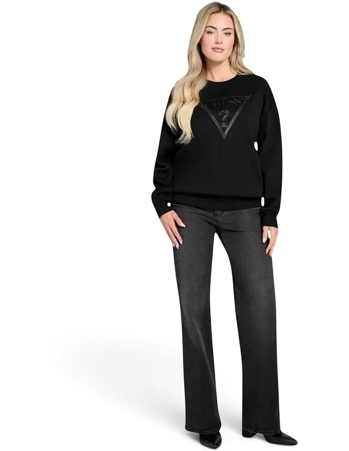 Crew Neck Triangle Studs Sweatshirt in Black image 3