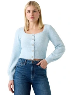 Myko Fuzzy Cardigan in Light Blue