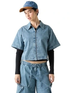 Originals Cropped Zipped Shirt in Blue