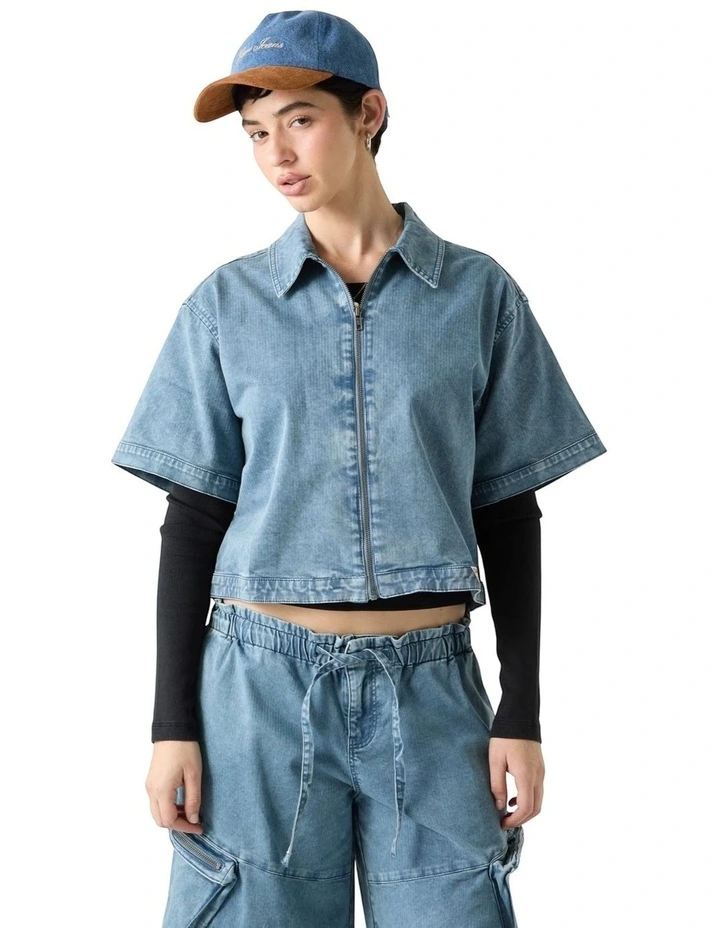 Originals Cropped Zipped Shirt in Blue image 1