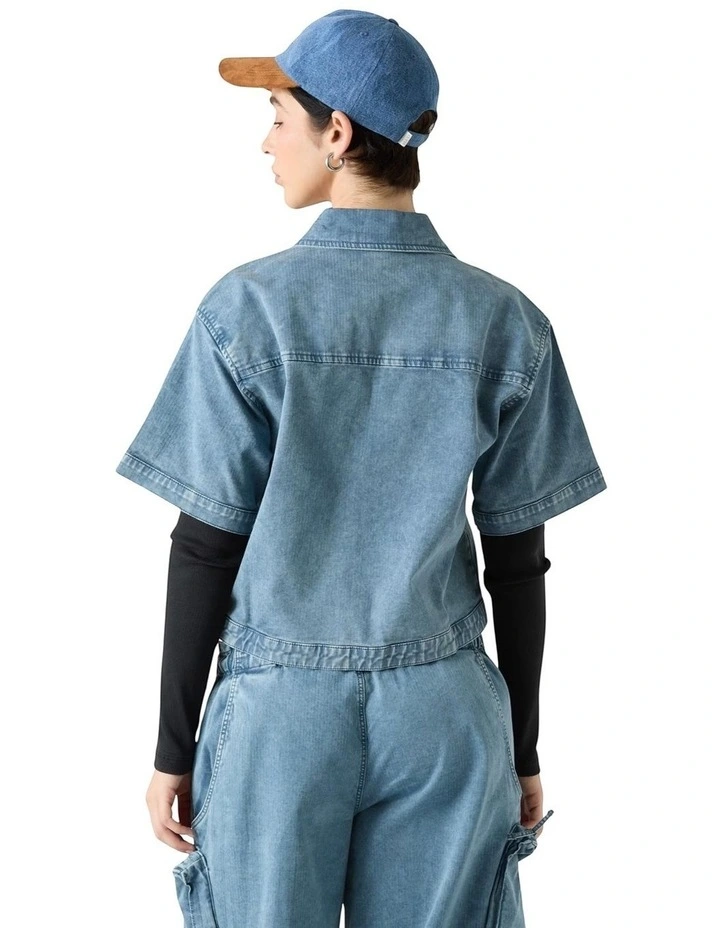Originals Cropped Zipped Shirt in Blue image 2