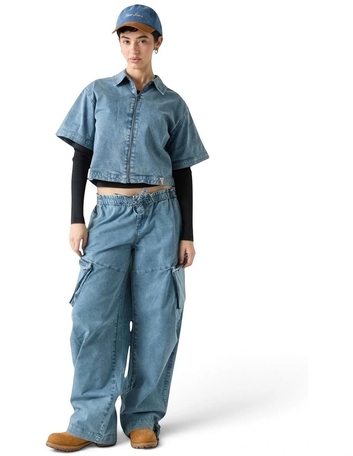 Originals Cropped Zipped Shirt in Blue image 3