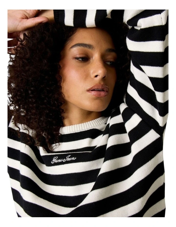 Guess Jeans Striped Knit Sweater in Black White image 4