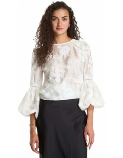 Long Sleeve Brigitte Embro Top in Cream White