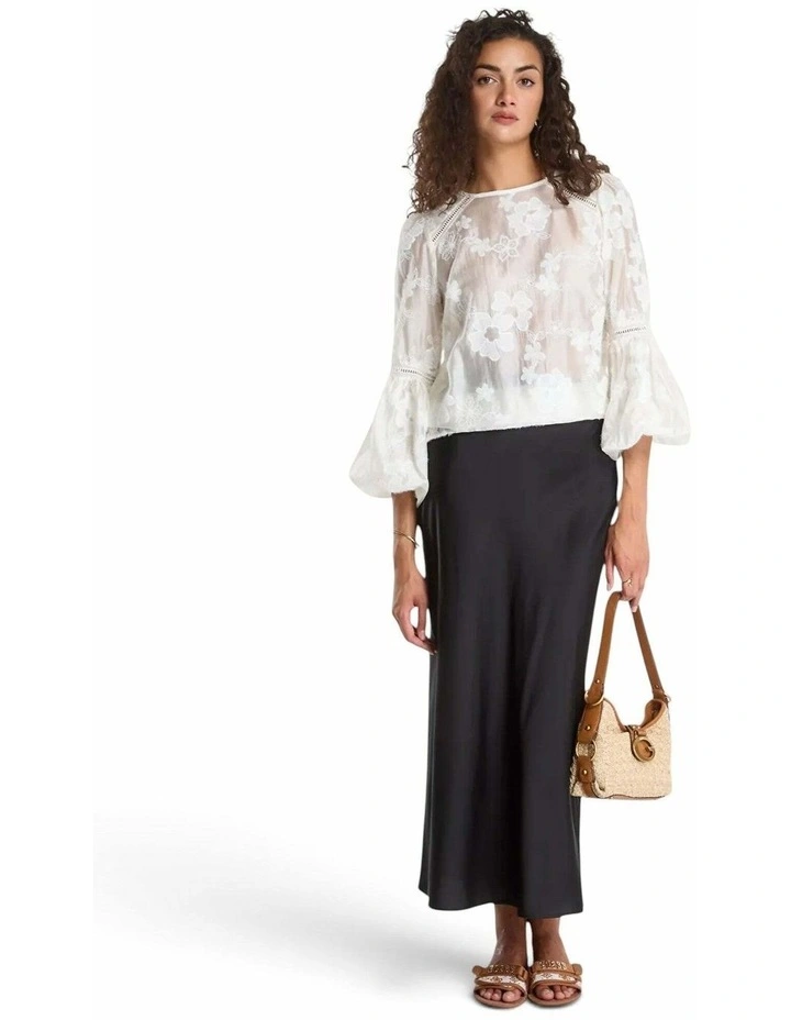 Long Sleeve Brigitte Embro Top in Cream White image 3