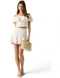 Sade Ruffle Eyelet Mini Skirt in White