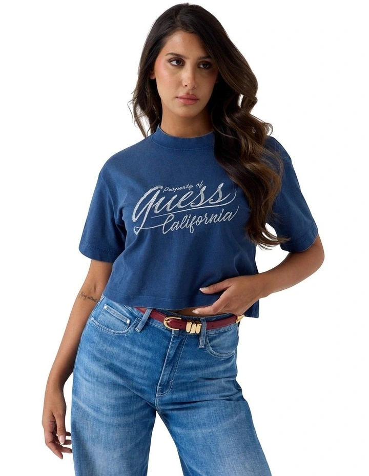 Short Sleeve Effect Logo Tee in Blue image 1